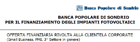 Accordo Banca Popolare di Sondrio per il Finanzimento di impianti fotovoltaici